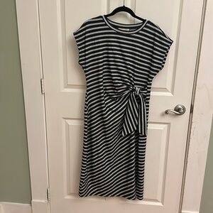LOFT striped dress with tie. Size petite large.